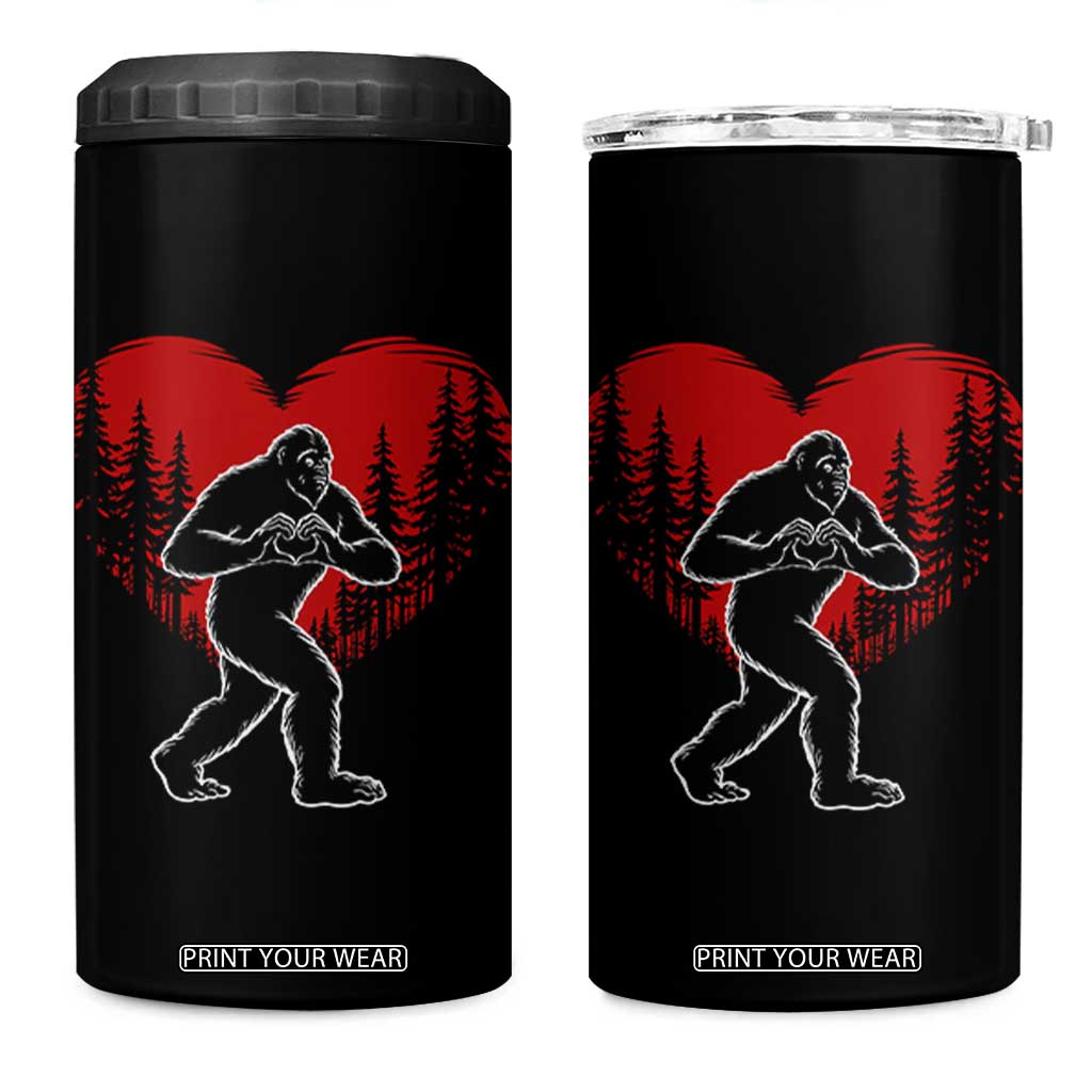 Funny Valentine Bigfoot in Love Heart Hand Sign 4 in 1 Can Cooler Tumbler Romantic Sasquatch in Forest Valentines Day TS02 One Size: 16 oz Black Print Your Wear