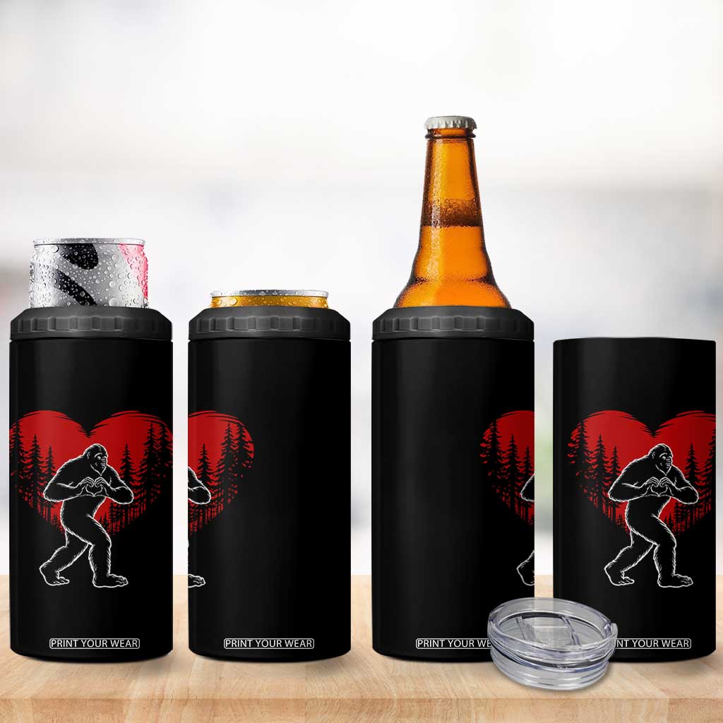 Funny Valentine Bigfoot in Love Heart Hand Sign 4 in 1 Can Cooler Tumbler Romantic Sasquatch in Forest Valentines Day TS02 Print Your Wear