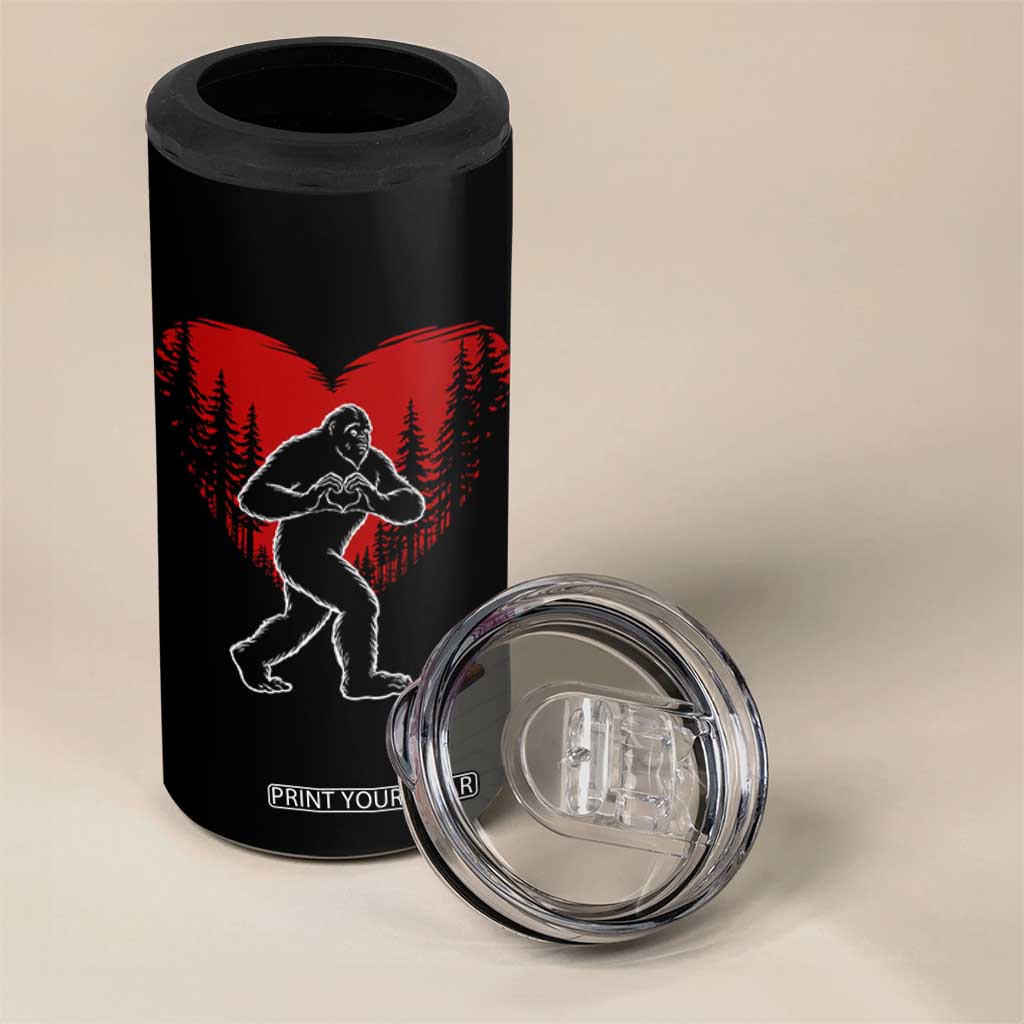 Funny Valentine Bigfoot in Love Heart Hand Sign 4 in 1 Can Cooler Tumbler Romantic Sasquatch in Forest Valentines Day TS02 Print Your Wear