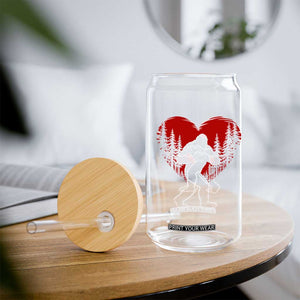 Funny Valentine Bigfoot in Love Heart Hand Sign Glass Can Romantic Sasquatch in Forest Valentines Day TS02 Print Your Wear