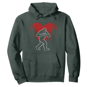 Funny Valentine Bigfoot in Love Heart Hand Sign Hoodie Romantic Sasquatch in Forest Valentines Day TS02 Dark Forest Green Print Your Wear