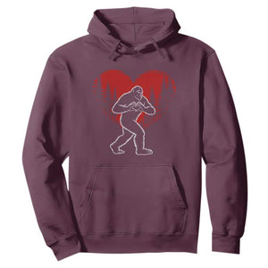 Funny Valentine Bigfoot in Love Heart Hand Sign Hoodie Romantic Sasquatch in Forest Valentines Day TS02 Maroon Print Your Wear