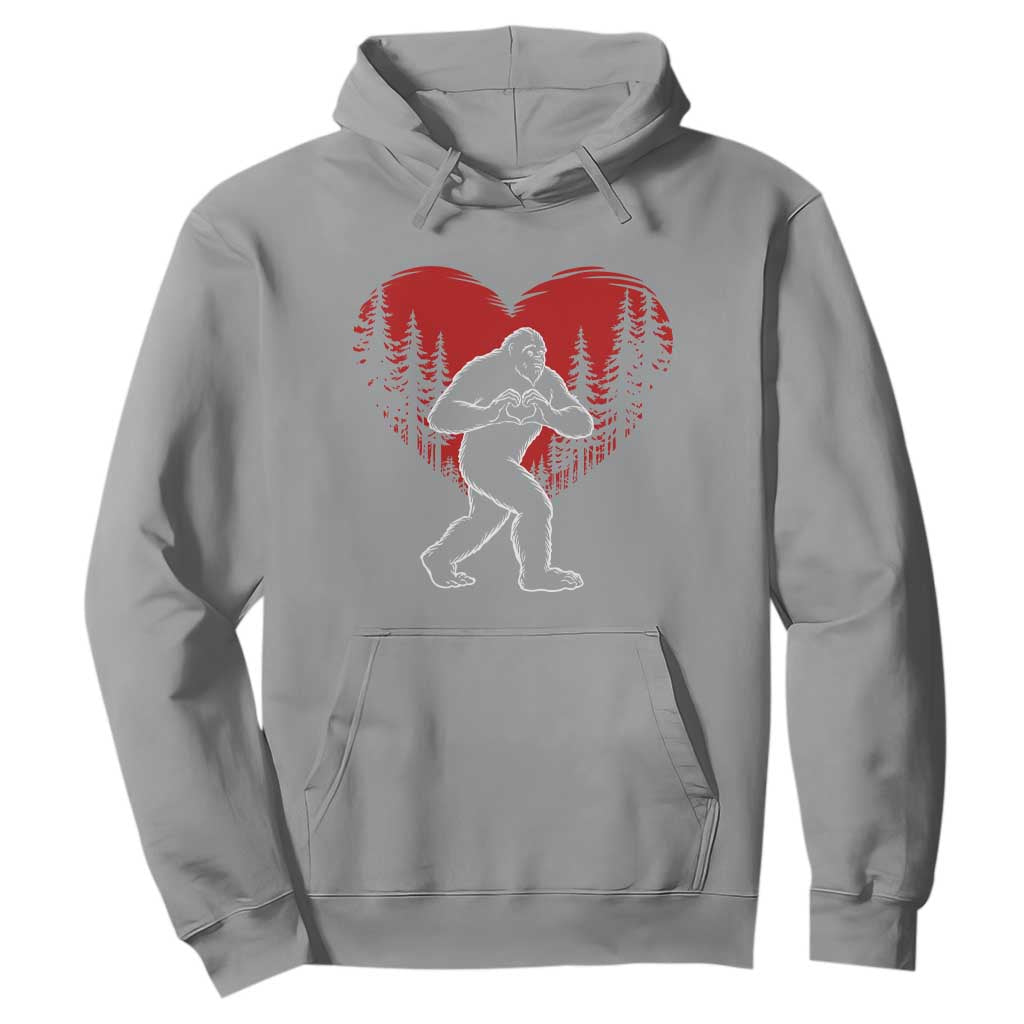 Funny Valentine Bigfoot in Love Heart Hand Sign Hoodie Romantic Sasquatch in Forest Valentines Day TS02 Sport Gray Print Your Wear