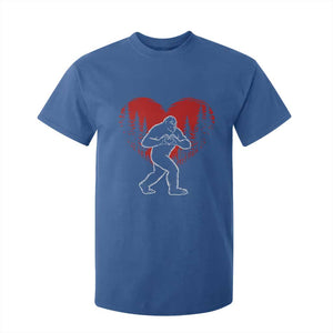 Funny Valentine Bigfoot in Love Heart Hand Sign T Shirt For Kid Romantic Sasquatch in Forest Valentines Day TS02 Royal Blue Print Your Wear