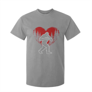 Funny Valentine Bigfoot in Love Heart Hand Sign T Shirt For Kid Romantic Sasquatch in Forest Valentines Day TS02 Sport Gray Print Your Wear