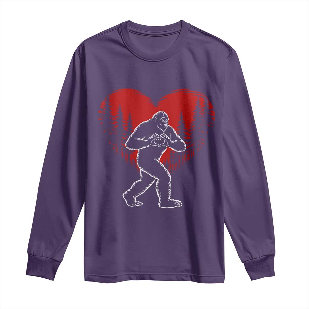 Funny Valentine Bigfoot in Love Heart Hand Sign Long Sleeve Shirt Romantic Sasquatch in Forest Valentines Day TS02 Purple Print Your Wear