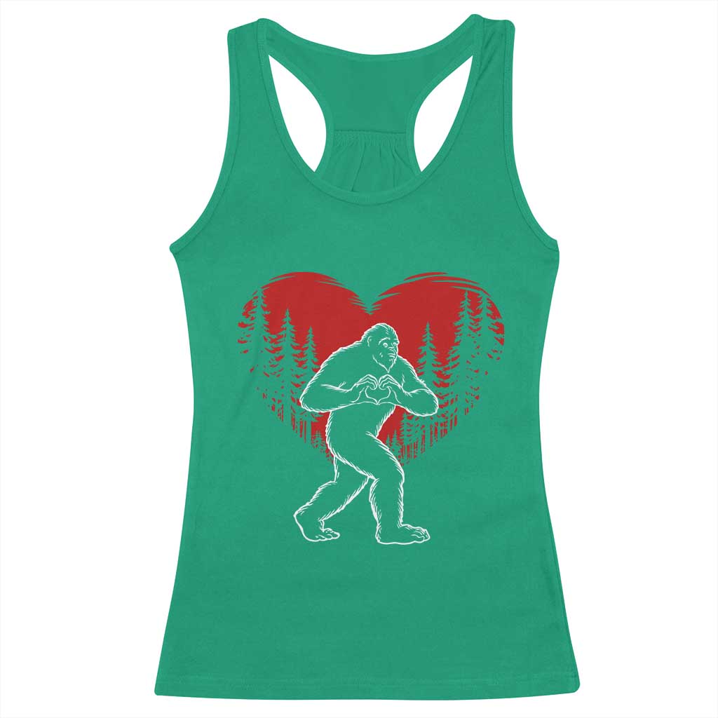 Funny Valentine Bigfoot in Love Heart Hand Sign Racerback Tank Top Romantic Sasquatch in Forest Valentines Day TS02 Irish Green Print Your Wear