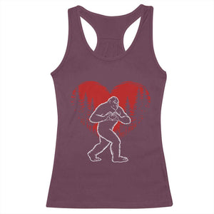 Funny Valentine Bigfoot in Love Heart Hand Sign Racerback Tank Top Romantic Sasquatch in Forest Valentines Day TS02 Maroon Print Your Wear