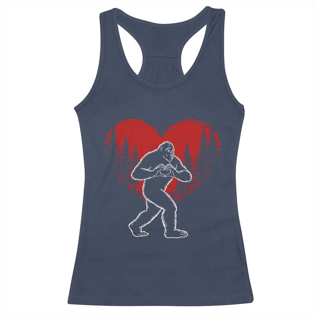 Funny Valentine Bigfoot in Love Heart Hand Sign Racerback Tank Top Romantic Sasquatch in Forest Valentines Day TS02 Navy Print Your Wear