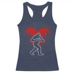 Funny Valentine Bigfoot in Love Heart Hand Sign Racerback Tank Top Romantic Sasquatch in Forest Valentines Day TS02 Navy Print Your Wear
