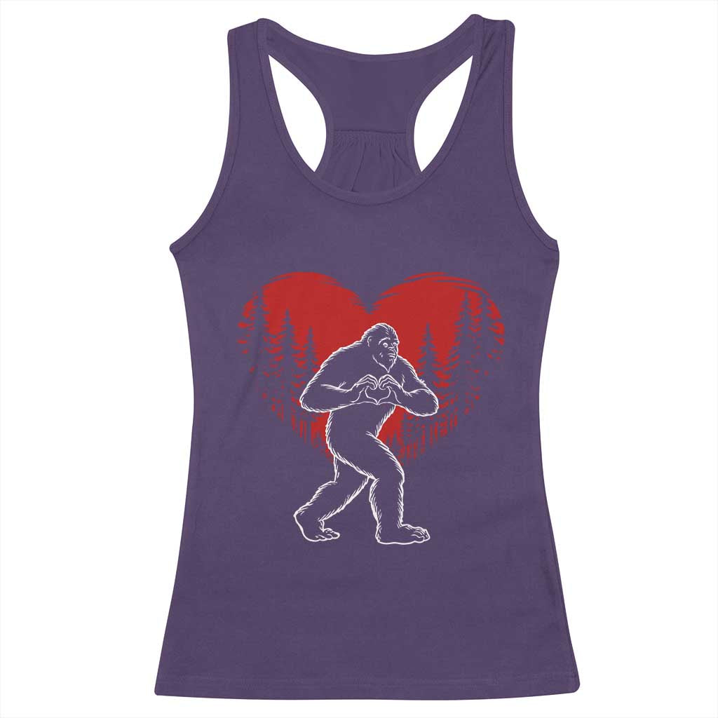 Funny Valentine Bigfoot in Love Heart Hand Sign Racerback Tank Top Romantic Sasquatch in Forest Valentines Day TS02 Purple Print Your Wear