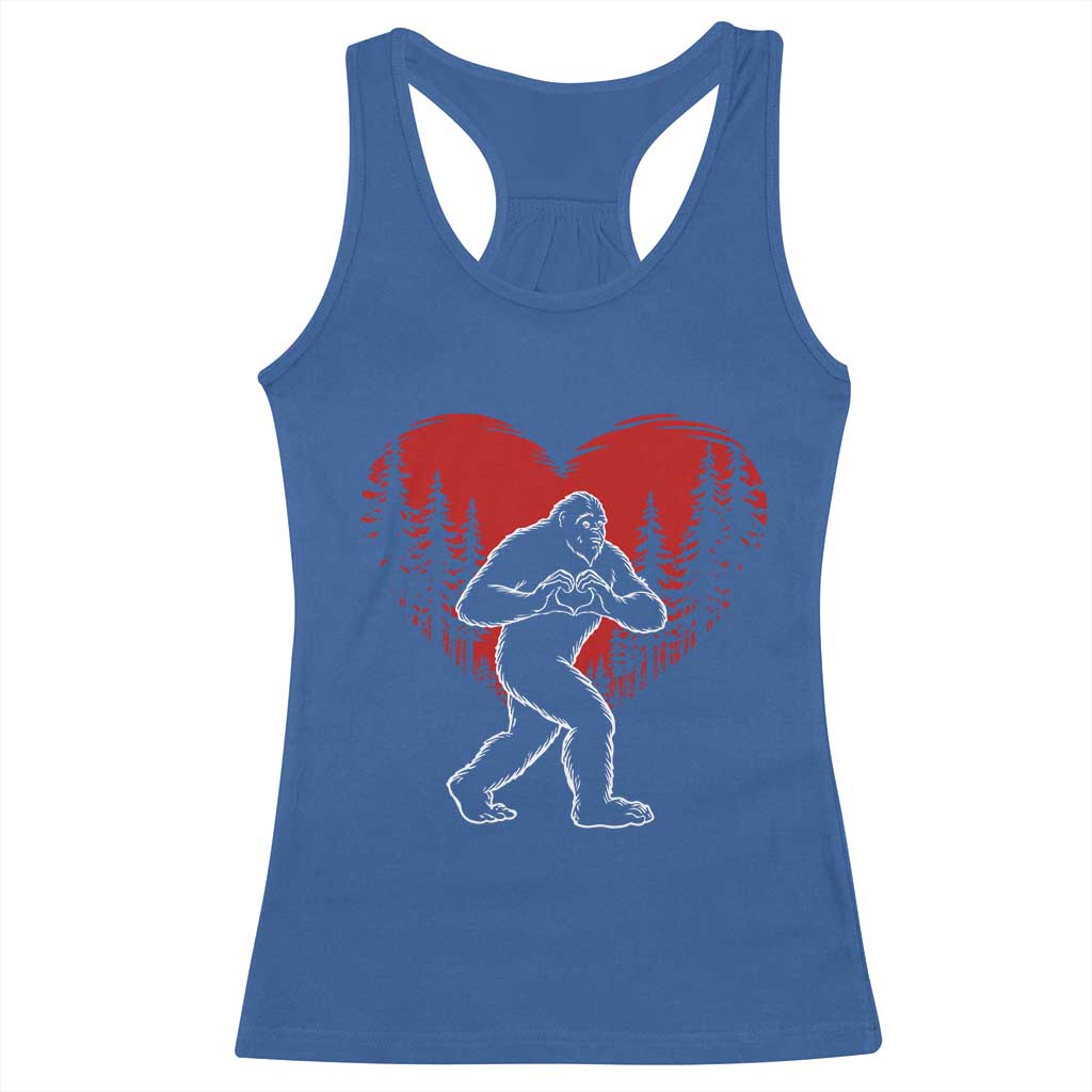 Funny Valentine Bigfoot in Love Heart Hand Sign Racerback Tank Top Romantic Sasquatch in Forest Valentines Day TS02 Royal Blue Print Your Wear