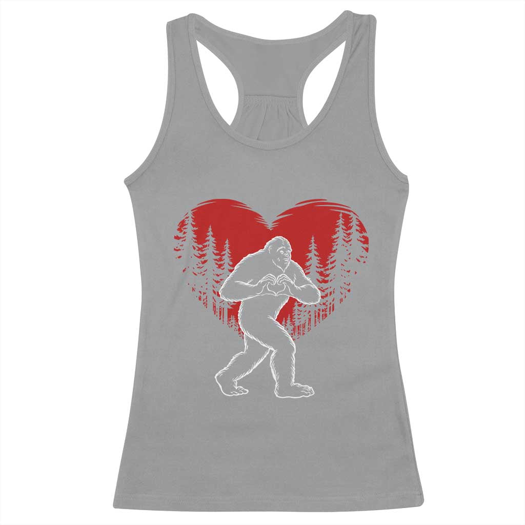 Funny Valentine Bigfoot in Love Heart Hand Sign Racerback Tank Top Romantic Sasquatch in Forest Valentines Day TS02 Sport Gray Print Your Wear
