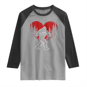 Funny Valentine Bigfoot in Love Heart Hand Sign Raglan Shirt Romantic Sasquatch in Forest Valentines Day TS02 Sport Gray Black Print Your Wear