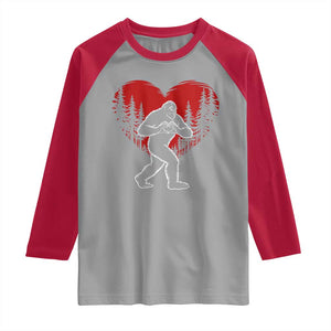 Funny Valentine Bigfoot in Love Heart Hand Sign Raglan Shirt Romantic Sasquatch in Forest Valentines Day TS02 Sport Gray Red Print Your Wear