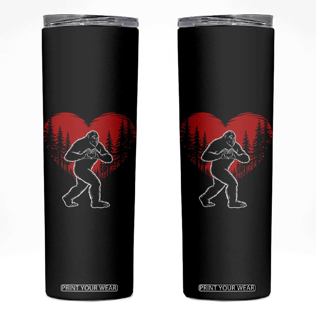 Funny Valentine Bigfoot in Love Heart Hand Sign Skinny Tumbler Romantic Sasquatch in Forest Valentines Day TS02 Black Print Your Wear