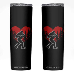 Funny Valentine Bigfoot in Love Heart Hand Sign Skinny Tumbler Romantic Sasquatch in Forest Valentines Day TS02 Black Print Your Wear