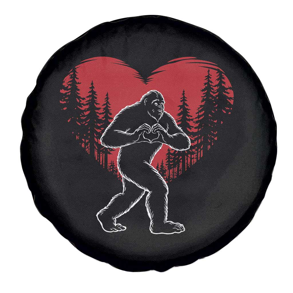 Funny Valentine Bigfoot in Love Heart Hand Sign Spare Tire Cover Romantic Sasquatch in Forest Valentines Day TS02 Print Your Wear