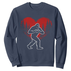Funny Valentine Bigfoot in Love Heart Hand Sign Sweatshirt Romantic Sasquatch in Forest Valentines Day TS02 Navy Print Your Wear