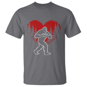 Funny Valentine Bigfoot in Love Heart Hand Sign T Shirt Romantic Sasquatch in Forest Valentines Day TS02 Charcoal Print Your Wear