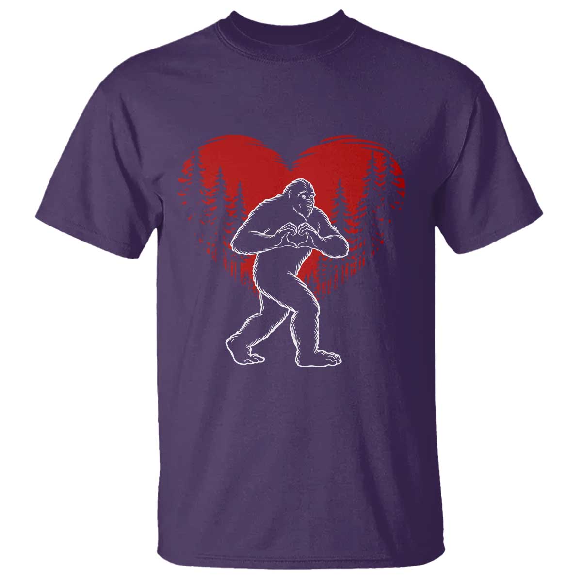 Funny Valentine Bigfoot in Love Heart Hand Sign T Shirt Romantic Sasquatch in Forest Valentines Day TS02 Purple Print Your Wear
