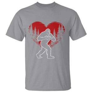 Funny Valentine Bigfoot in Love Heart Hand Sign T Shirt Romantic Sasquatch in Forest Valentines Day TS02 Sport Gray Print Your Wear