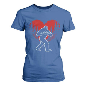 Funny Valentine Bigfoot in Love Heart Hand Sign T Shirt For Women Romantic Sasquatch in Forest Valentines Day TS02 Royal Blue Print Your Wear