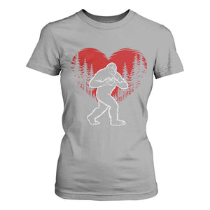 Funny Valentine Bigfoot in Love Heart Hand Sign T Shirt For Women Romantic Sasquatch in Forest Valentines Day TS02 Sport Gray Print Your Wear