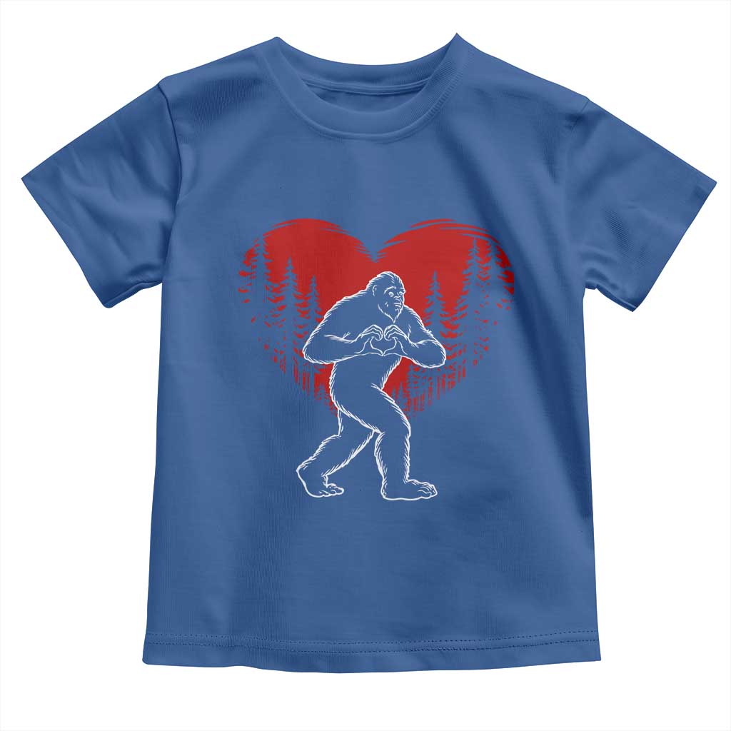 Funny Valentine Bigfoot in Love Heart Hand Sign Toddler T Shirt Romantic Sasquatch in Forest Valentines Day TS02 Royal Blue Print Your Wear