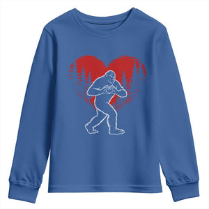 Funny Valentine Bigfoot in Love Heart Hand Sign Youth Sweatshirt Romantic Sasquatch in Forest Valentines Day TS02 Royal Blue Print Your Wear
