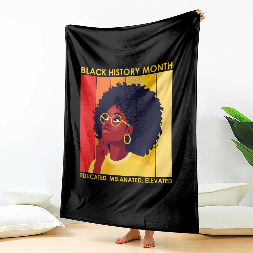 Black History Month Afro Woman Throw Blanket Educated Melanated Elevated African American Empowerment TS02 Print Your Wear
