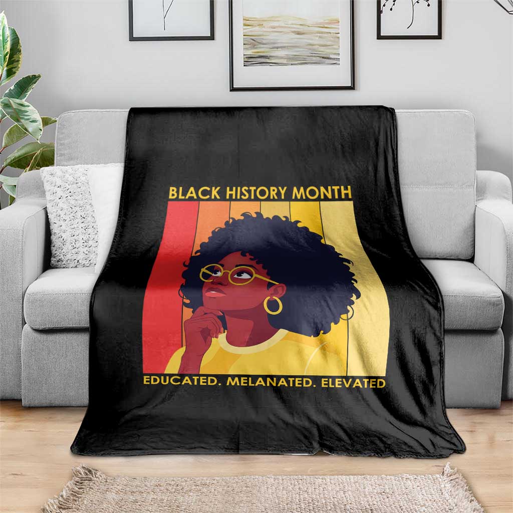 Black History Month Afro Woman Throw Blanket Educated Melanated Elevated African American Empowerment TS02 Print Your Wear