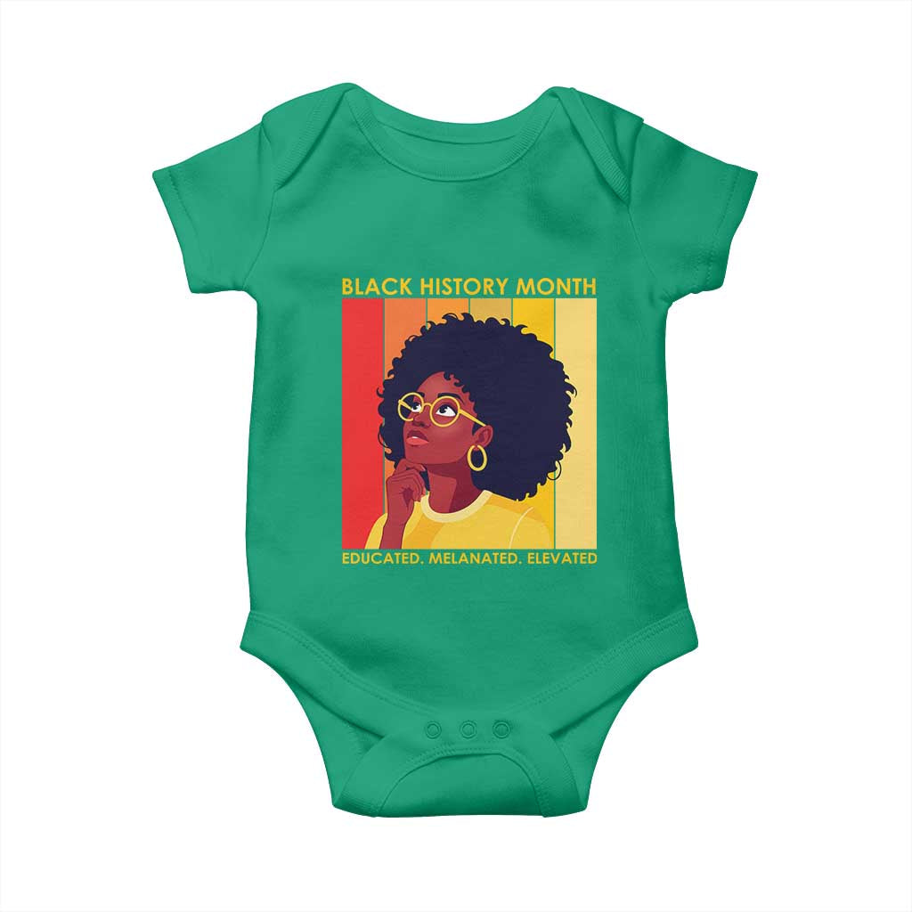 Black History Month Afro Woman Baby Onesie Educated Melanated Elevated African American Empowerment TS02 Irish Green Print Your Wear