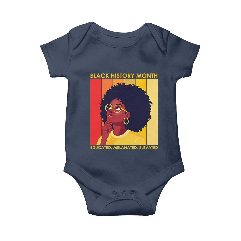 Black History Month Afro Woman Baby Onesie Educated Melanated Elevated African American Empowerment TS02 Navy Print Your Wear