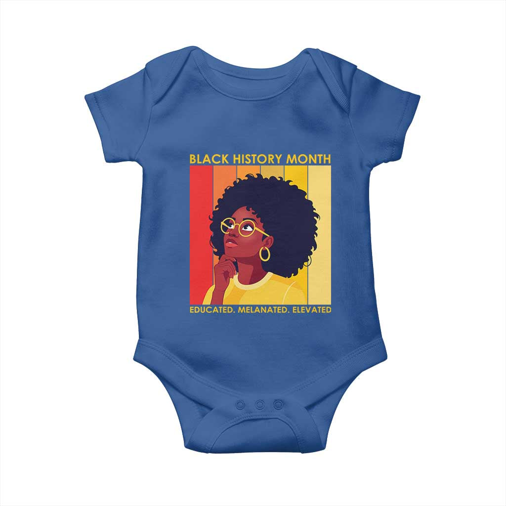 Black History Month Afro Woman Baby Onesie Educated Melanated Elevated African American Empowerment TS02 Royal Blue Print Your Wear
