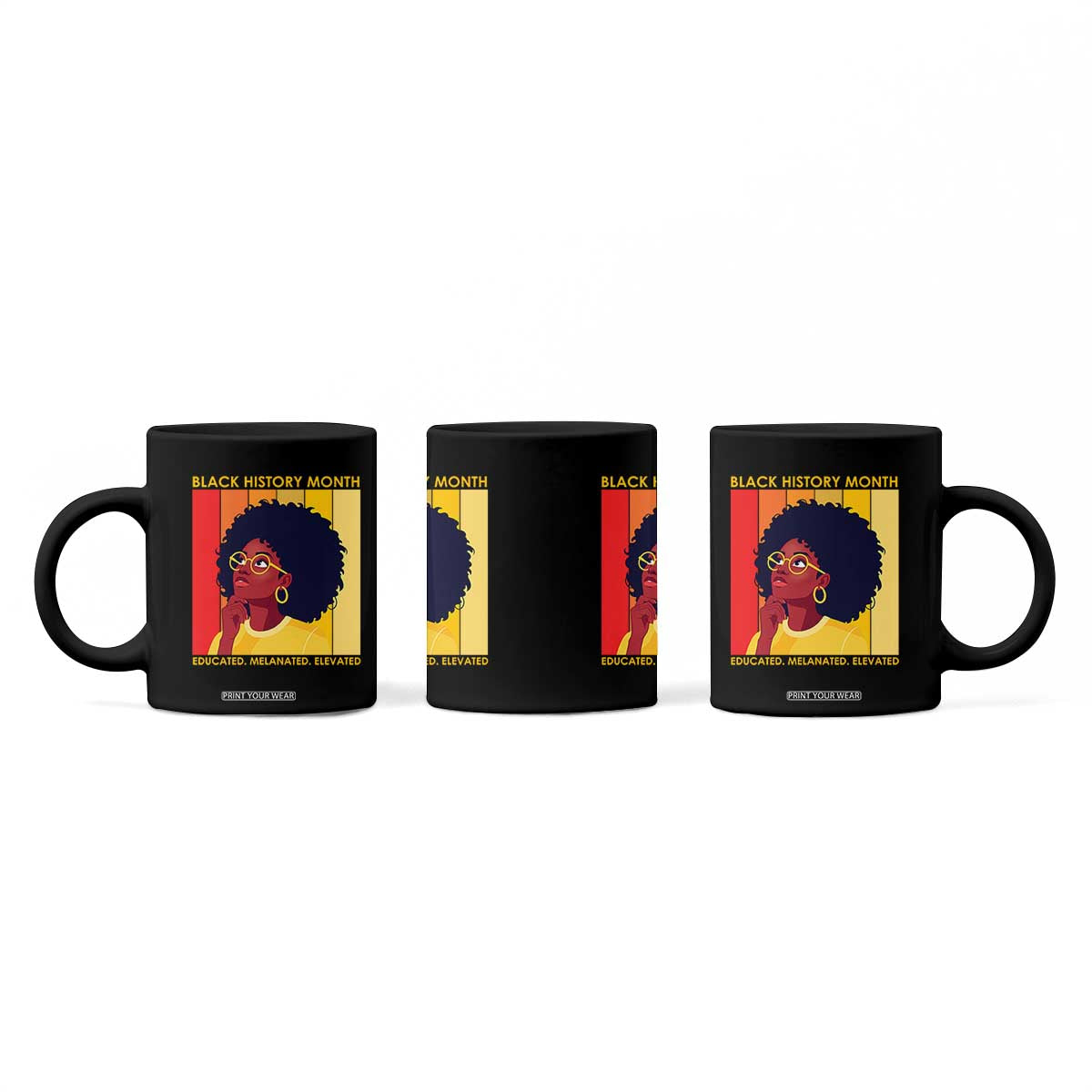 Black History Month Afro Woman Coffee Mug Educated Melanated Elevated African American Empowerment TS02 Print Your Wear