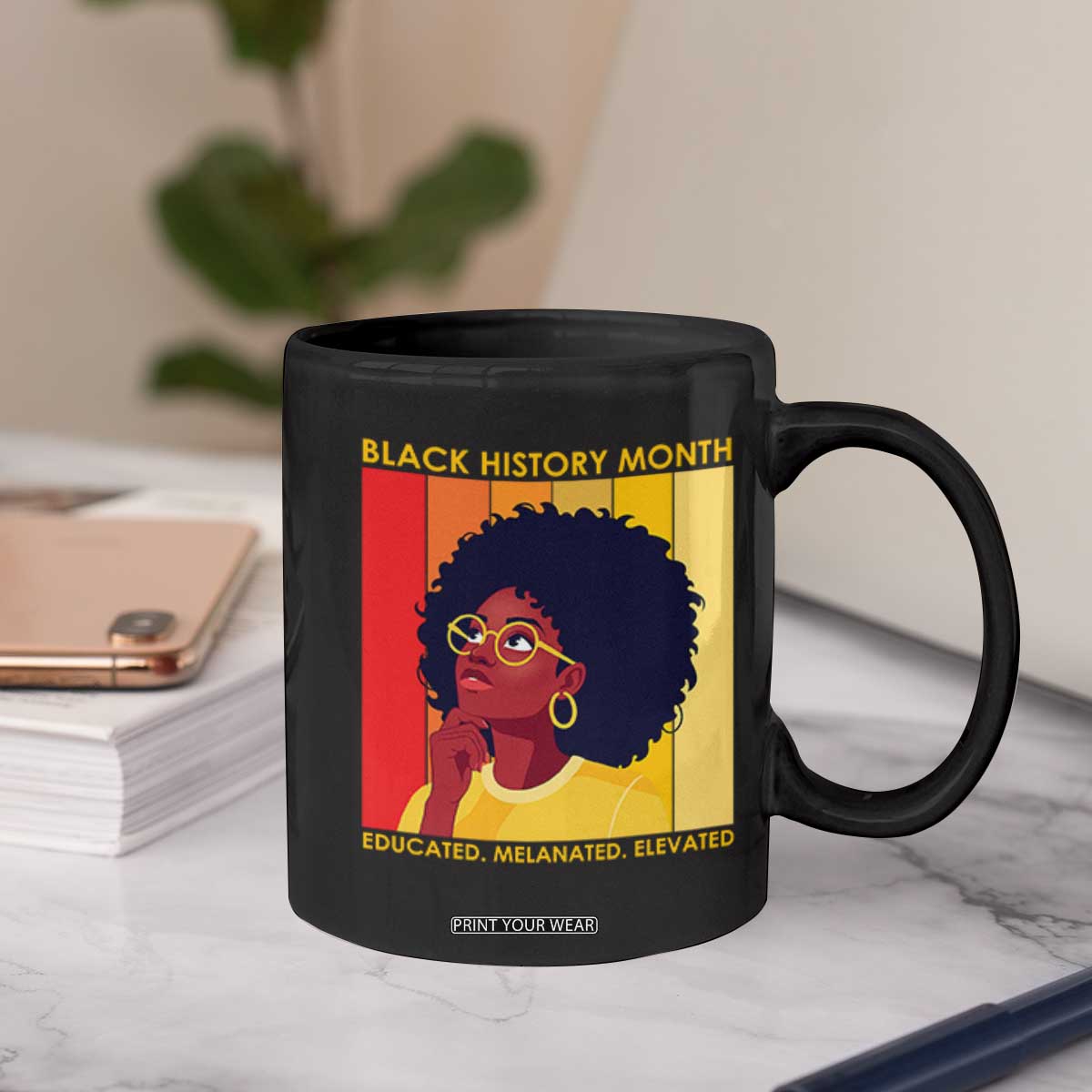 Black History Month Afro Woman Coffee Mug Educated Melanated Elevated African American Empowerment TS02 Print Your Wear