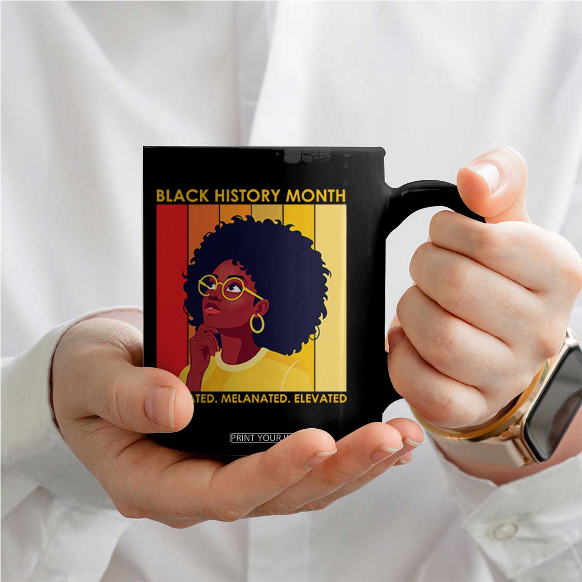 Black History Month Afro Woman Coffee Mug Educated Melanated Elevated African American Empowerment TS02 Print Your Wear