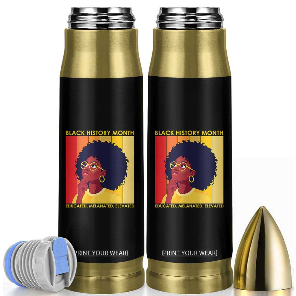 Black History Month Afro Woman Bullet Tumbler Educated Melanated Elevated African American Empowerment TS02 Black Print Your Wear