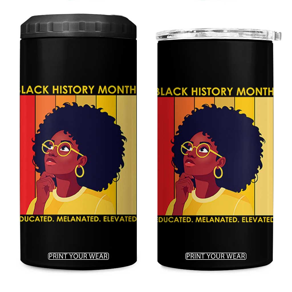 Black History Month Afro Woman 4 in 1 Can Cooler Tumbler Educated Melanated Elevated African American Empowerment TS02 One Size: 16 oz Black Print Your Wear