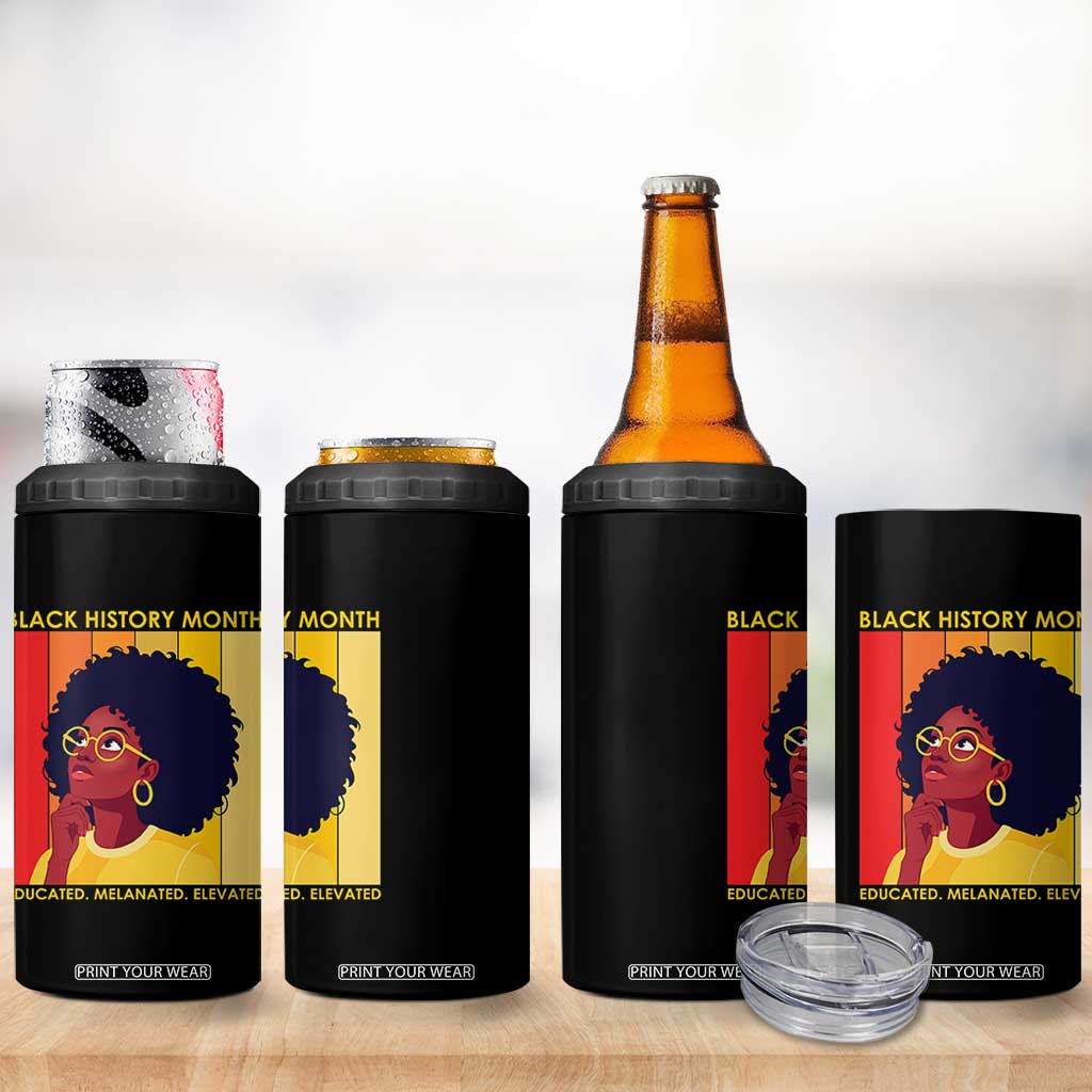 Black History Month Afro Woman 4 in 1 Can Cooler Tumbler Educated Melanated Elevated African American Empowerment TS02 Print Your Wear