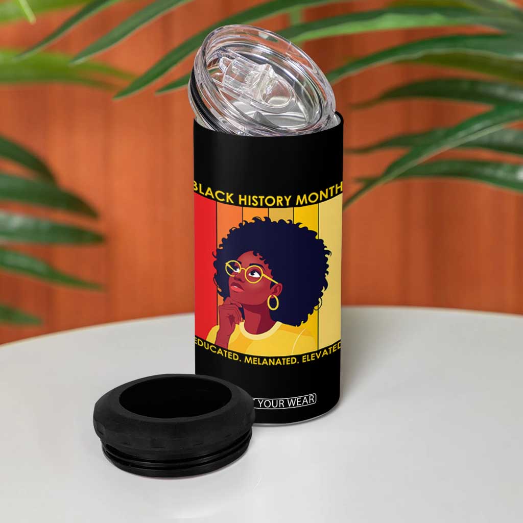 Black History Month Afro Woman 4 in 1 Can Cooler Tumbler Educated Melanated Elevated African American Empowerment TS02 Print Your Wear