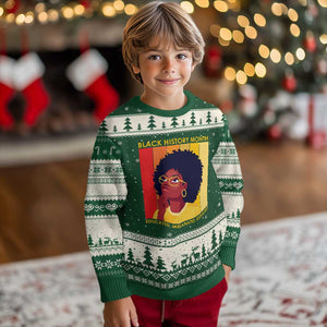 Black History Month Afro Woman Ugly Christmas Sweater Educated Melanated Elevated African American Empowerment TS02 Forest Green Beige Print Your Wear