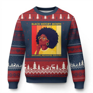 Black History Month Afro Woman Ugly Christmas Sweater Educated Melanated Elevated African American Empowerment TS02 Navy Red Print Your Wear