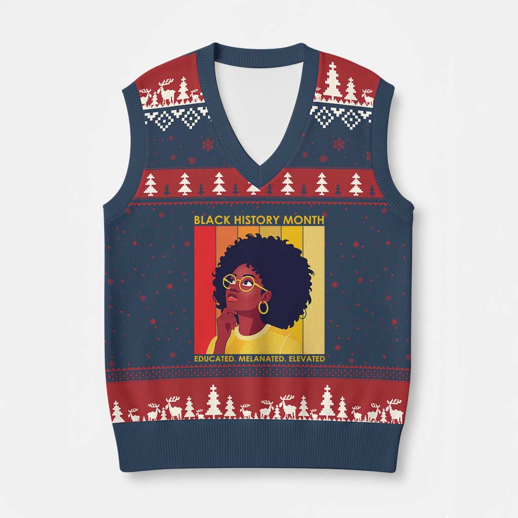 Black History Month Afro Woman V-Neck Knit Sweater Vest Educated Melanated Elevated African American Empowerment TS02 Navy Red Print Your Wear
