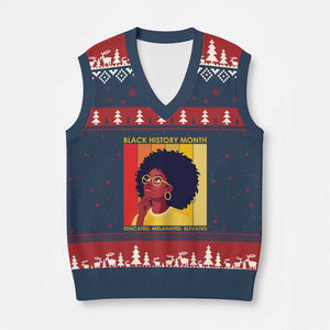 Black History Month Afro Woman V-Neck Knit Sweater Vest Educated Melanated Elevated African American Empowerment TS02 Navy Red Print Your Wear