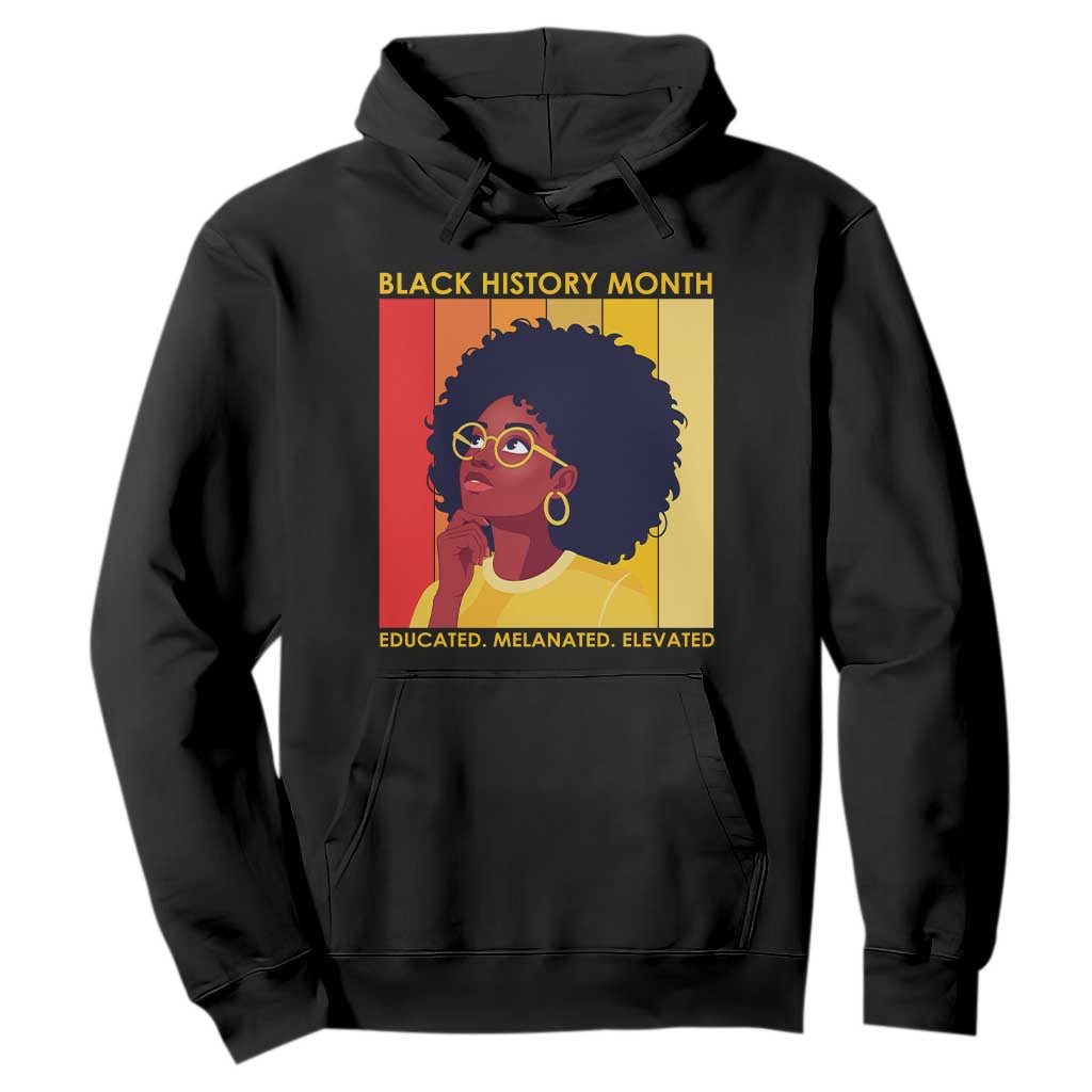 Black History Month Afro Woman Hoodie Educated Melanated Elevated African American Empowerment TS02 Black Print Your Wear