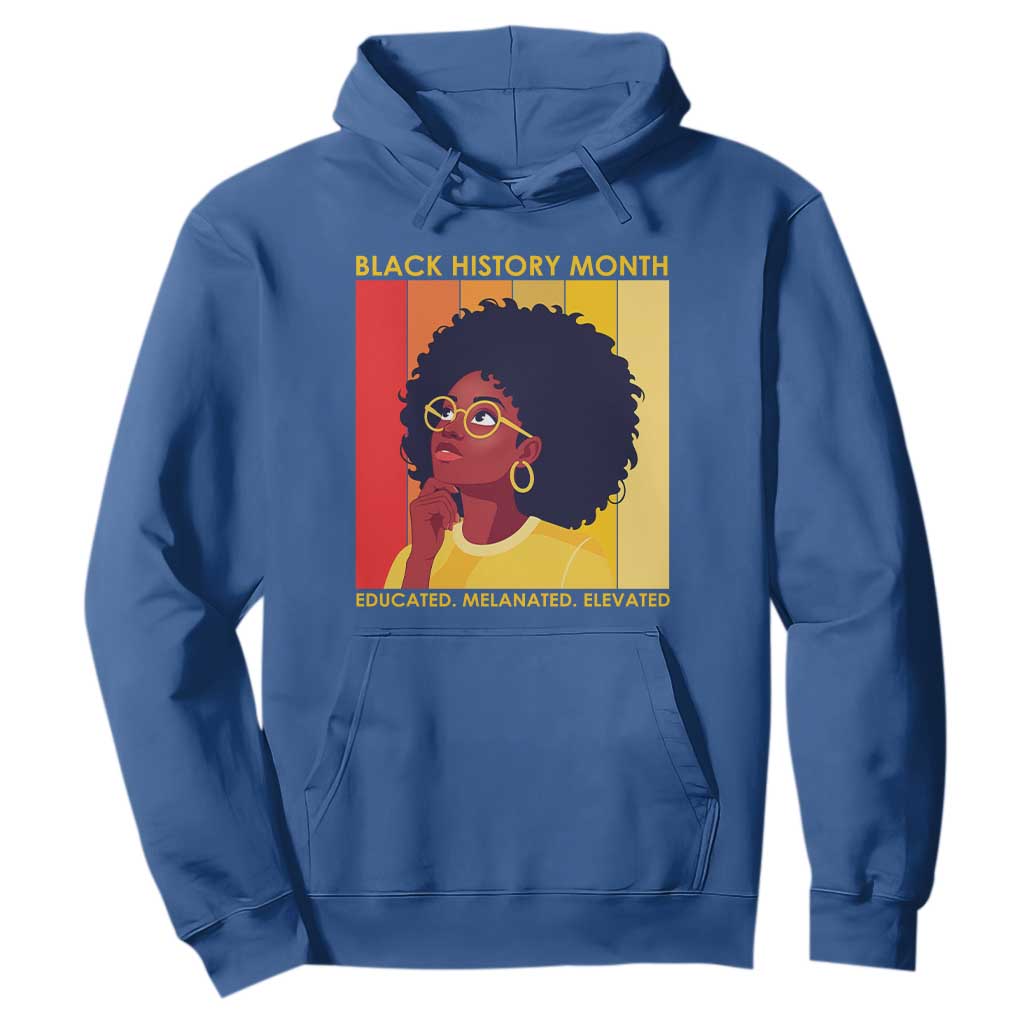 Black History Month Afro Woman Hoodie Educated Melanated Elevated African American Empowerment TS02 Royal Blue Print Your Wear