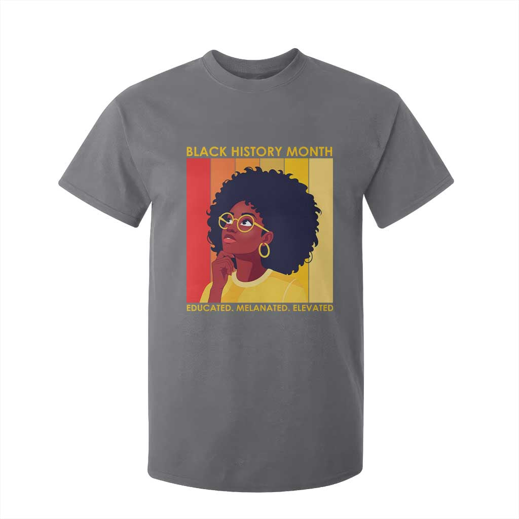 Black History Month Afro Woman T Shirt For Kid Educated Melanated Elevated African American Empowerment TS02 Charcoal Print Your Wear