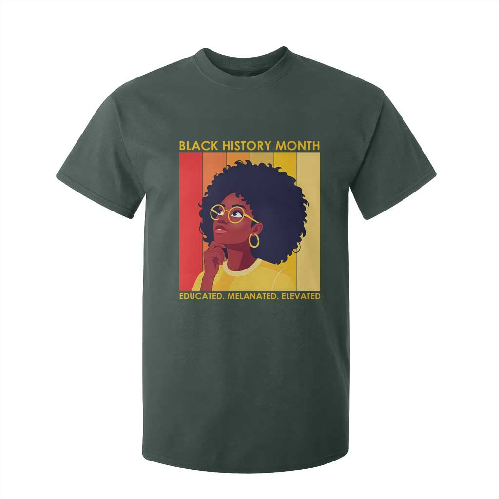 Black History Month Afro Woman T Shirt For Kid Educated Melanated Elevated African American Empowerment TS02 Dark Forest Green Print Your Wear